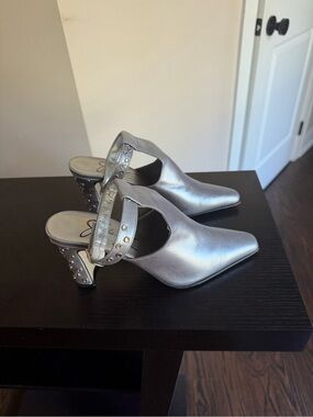 Judi Z Slingback Pointed Toe Heels with Studded Strap and heel